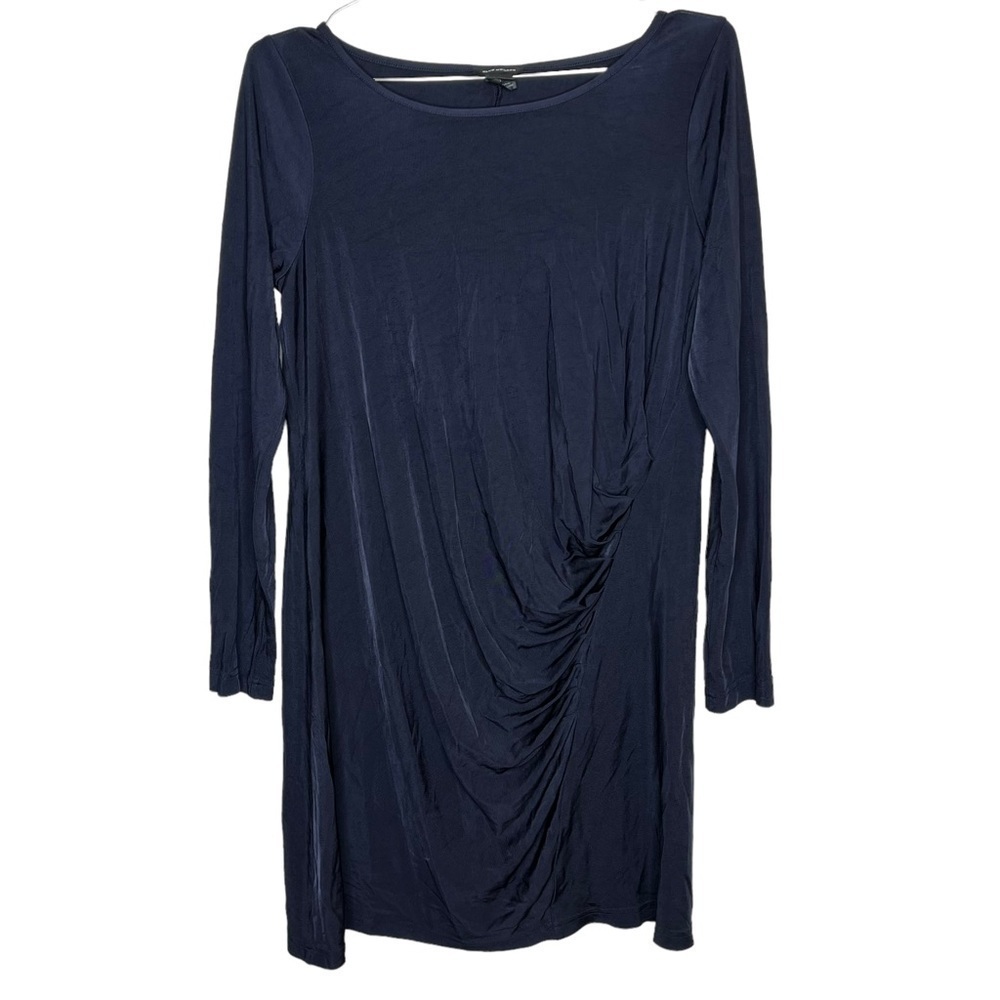 CLUB Monaco Long Sleeve Draped Center Ruching Dress Satin Texture